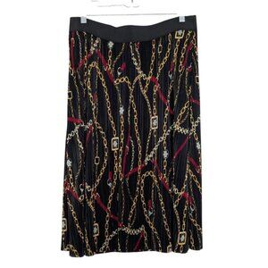 Cato Chain Micro Pleated Midi Skirt Womens Size Medium Black Bejeweled Pull On